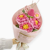 YSHomy Crochet Peony Strawberry Daisy Bouquet